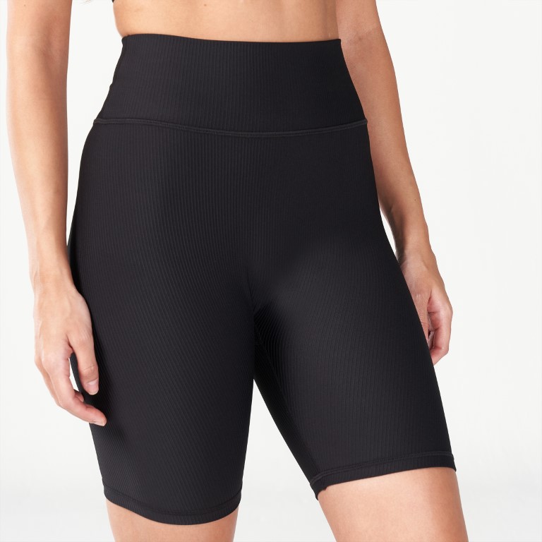Code Ribbed Biker Shorts - Black